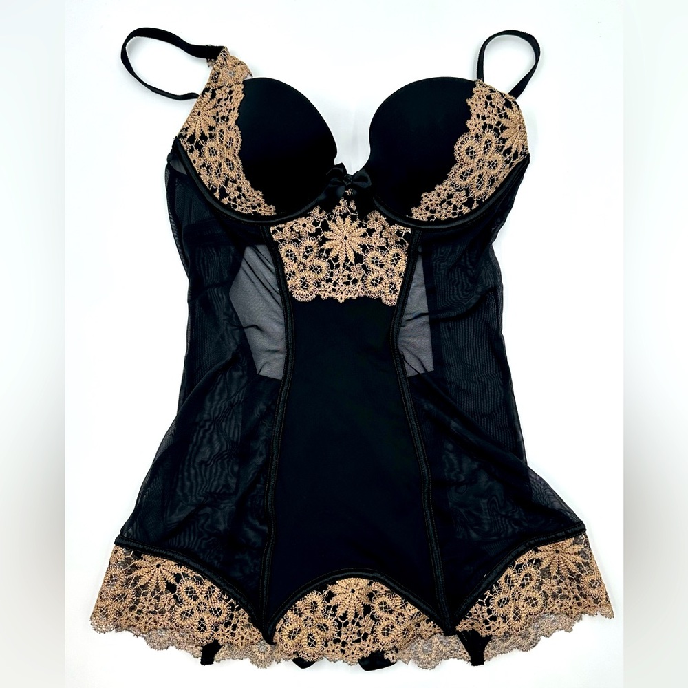 Victoria's Secret Vintage Black and Gold Lace Chemise 32C
